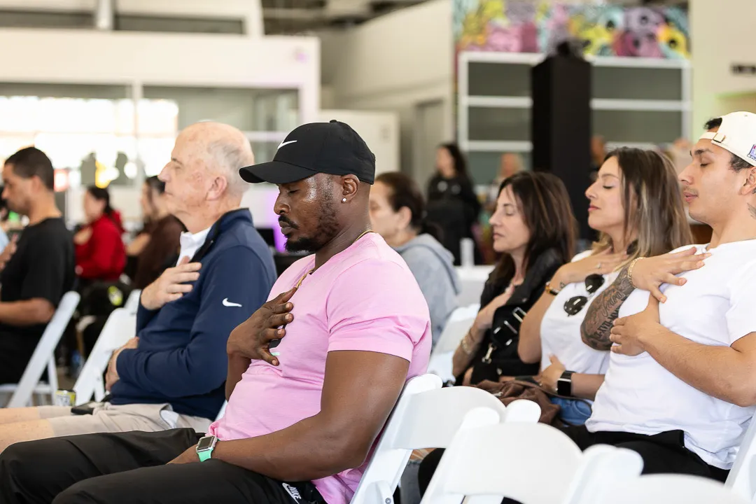 Attendees taking a mindful moment during a Career Lab session