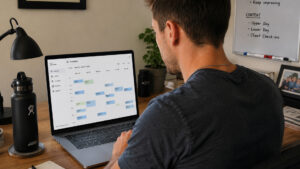New personal trainer reviewing a simple booking and payment setup on a laptop.